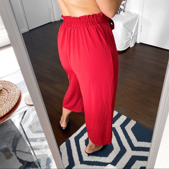 🌹 PRIMARK DARK RED CAPRI HIGH WAIST BELTED PANTS! - Picture 3 of 8